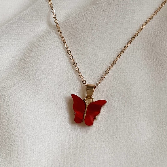 Jewelry - Red Gold Acrylic Butterfly Necklace